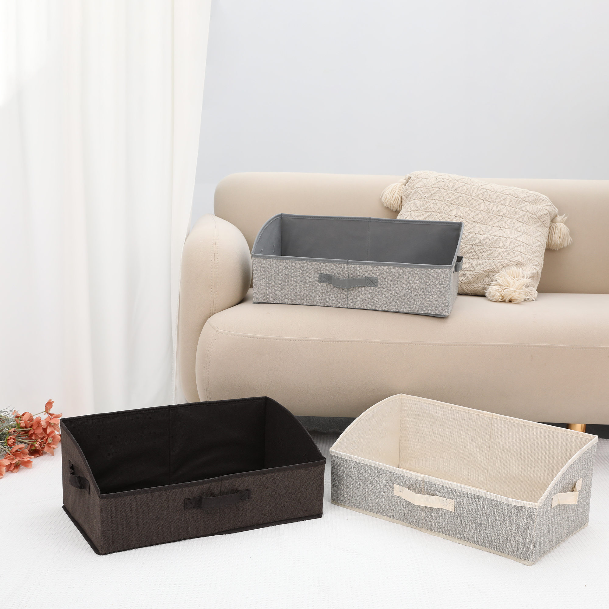 Unique Bargains Trapezoidal Storage Bin Cube with Handles Collapsible Storage Basket Grey