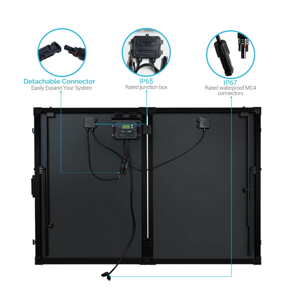 Renogy 200 Watt 12 Volt Monocrystalline Off Grid Portable Foldable 2Pcs 100W Solar Panel Suitcase Built-in Kickstand with Waterproof 20A Charger Controller