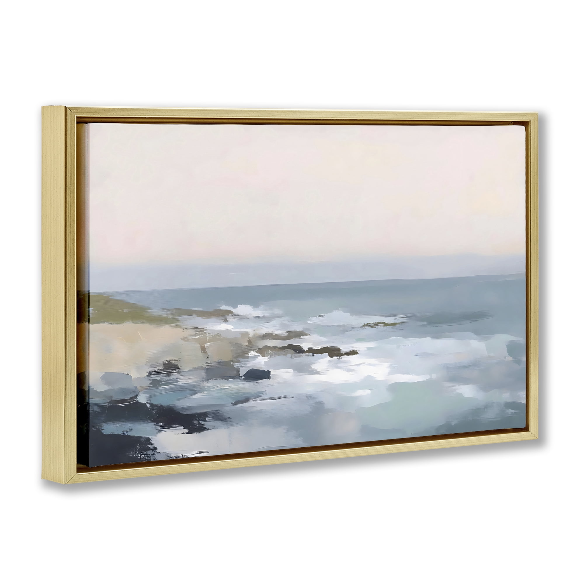 Stupell Industries Serene Coastal Ocean Scene Gold Framed Floater Canvas Wall Art, design by Creative Studio