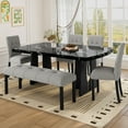 thumbnail image 3 of Harper & Bright Designs Faux Marble Dining Table Set for 6, 6 Pieces Rectangle Dining Table with 4 Upholstered Chairs & 1 Bench, Modern Kitchen Furniture for Dining Room, Black+ Gray, 3 of 19