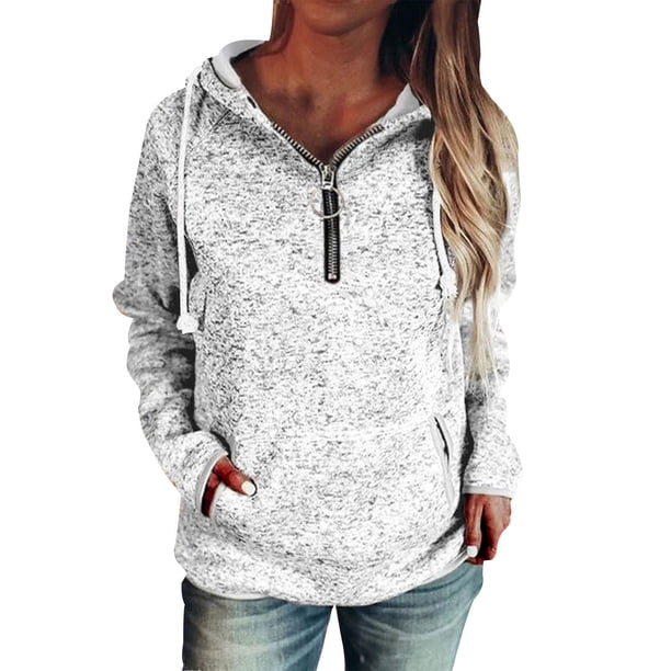 Gibobby Sudadera con cremallera Sudadera Hoodie Pullover Drawstring Casual Blouse Top (Blanco, XL)