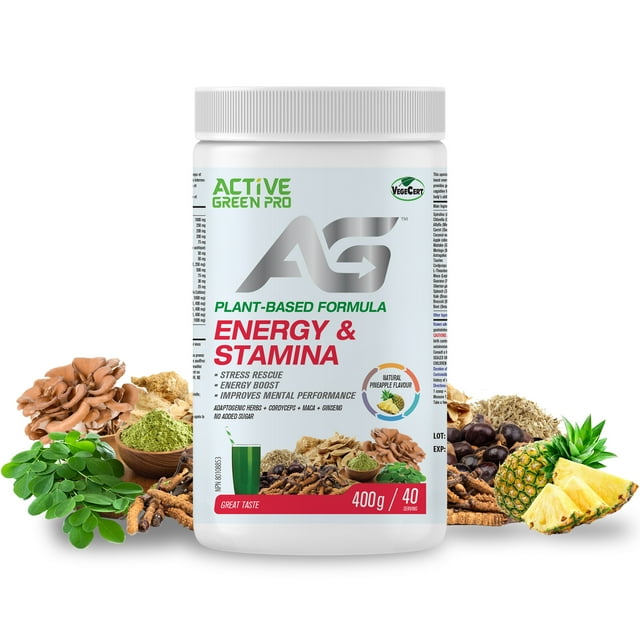 Active Green Pro - Énergie & Endurance - Saveur Ananas - à Base de Plantes - Antioxydant - Booster de Puissance - 400g