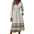 thumbnail image 4 of BOMYJESK Summer Dress Smocked Flowy Wrap Crossover V Neck Midi Dresses Vintage Elegant Fall Dress Light Green S, 4 of 5