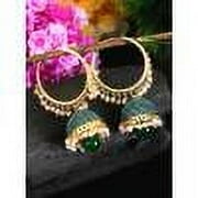 Crunchy Fashion Gold Plated Stylish Indian Wedding Jewelry Green beads Hoop Jhumki Jhumka Earrings for Women