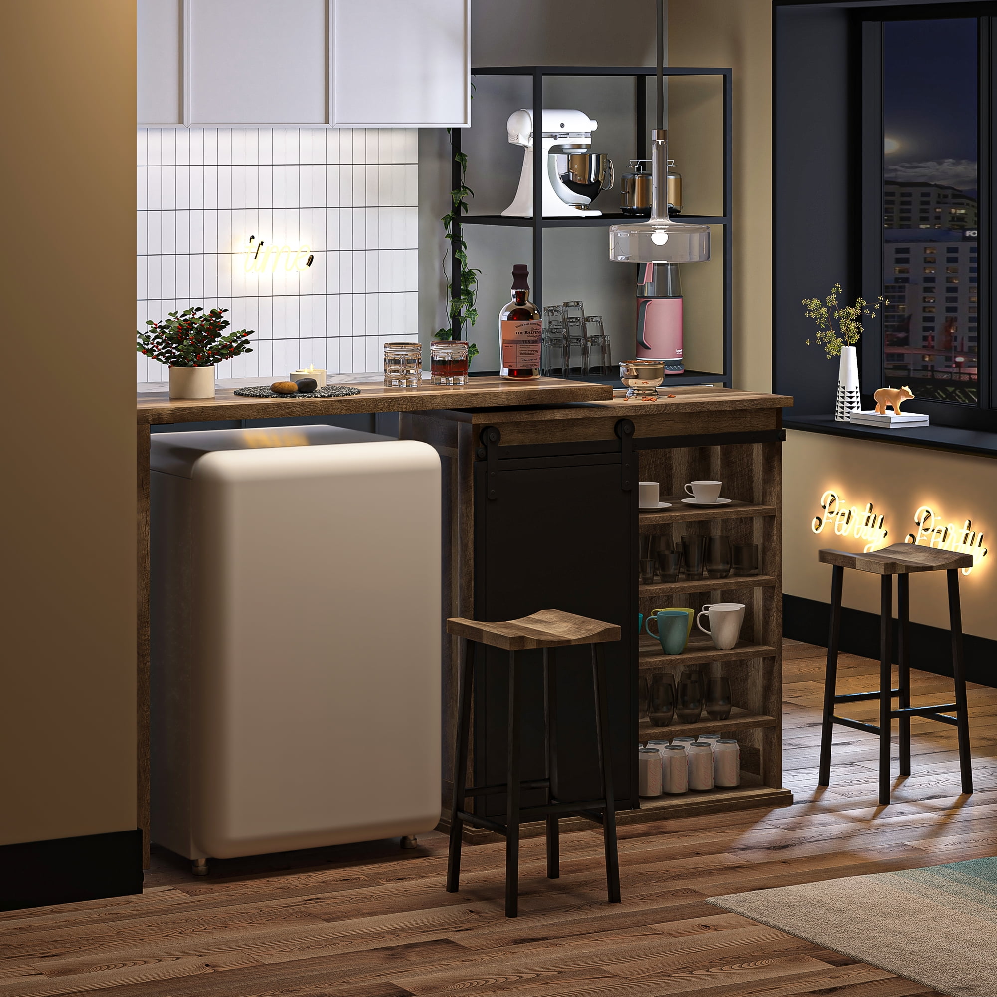 Topcobe 360 Rotatable L Shaped Bar Table With Shelves Retro Farmhouse topcobe-360-rotatable-l-shaped-bar-table-with-shelves-retro-farmhouse