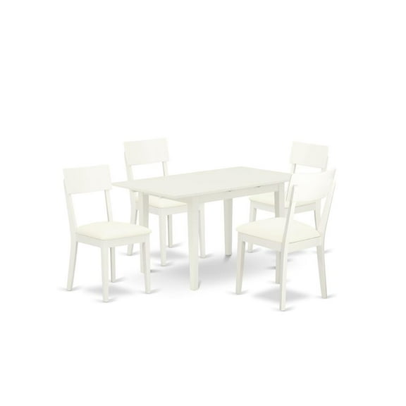 East West Furniture Norfolk 5-piece Wood Dining Set in Linen White