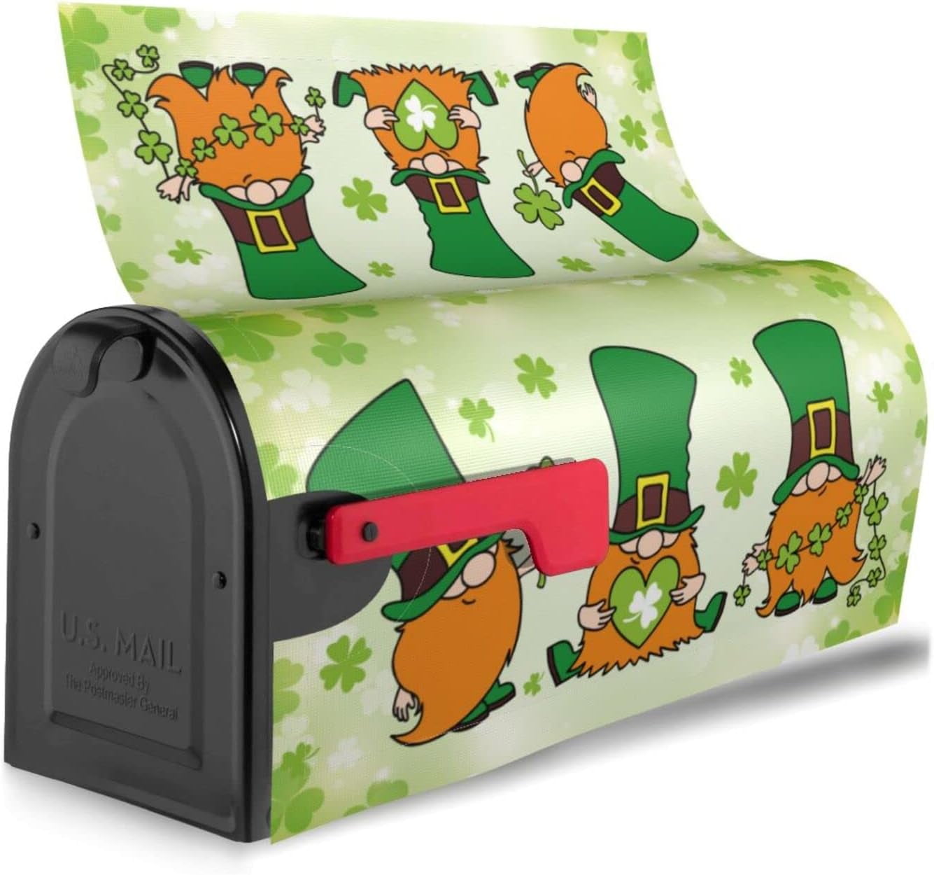 Green Hat Clover St Patrick''s Day Mailbox Magnetic Post Mailbox Cover Garden Decor Outdoor Large 25.5" X 21"