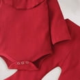 thumbnail image 4 of masbird Newborn Baby Girl Clothes Solid Color Rib Frill Long Sleeve Romper Flared Pants Headband Set 3pcs Fall Winter Outfits 0 3 6 12 18 24 Months(Red,18-24 M), 4 of 4
