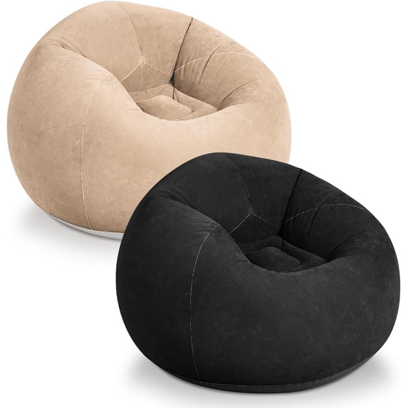 2 Pcs Bean Bag Chair, Inflatable Comfy Chair for Adults Kids Suit for Dorm Gaming Room, Beige Black