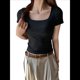 thumbnail image 3 of Camiseta Interior de Cuello Cuadrado para Mujer (2025), Corta y Hombros Rectos, Ajustada. Negro M, 3 of 8