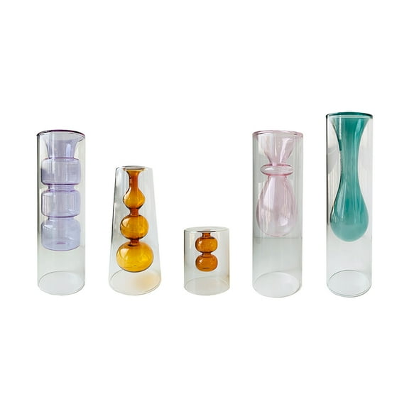Indoor Double Glass Vase Home Decor Plant Decorations 8*10c'm Coffee