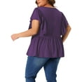 thumbnail image 4 of DARING DIVA Women's Plus V Neck Ruffle Sleeve Pleated Peplum Blouse 2X Dark Purple, 4 of 6