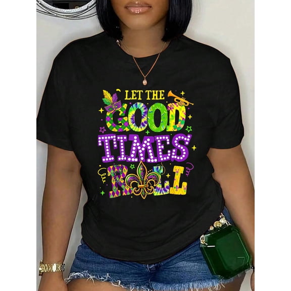 100% Cotton Mardi Gras Let The Good Times Roll Carnival Men Women Kids T-Shirt Print Round Neck Cotton T-Shirt, Summer Women's Tops, gift