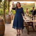thumbnail image 3 of Agnes Orinda Women's Plus Size Formal Dress Floral Lace Scooped Neckline 3/4 Sleeves with Pocket Knit Cocktail Party Dresses 1X Navy Blue, 3 of 7