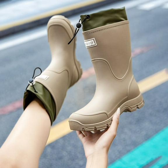 TIREOW Men's Rubber Mid-Tube Rain Boots Waterproof Durable Non Slip Mid Calf Stylish Boots for Garden Fishing Outdoor Non-Slip Water Shoes with Adjustable Closure