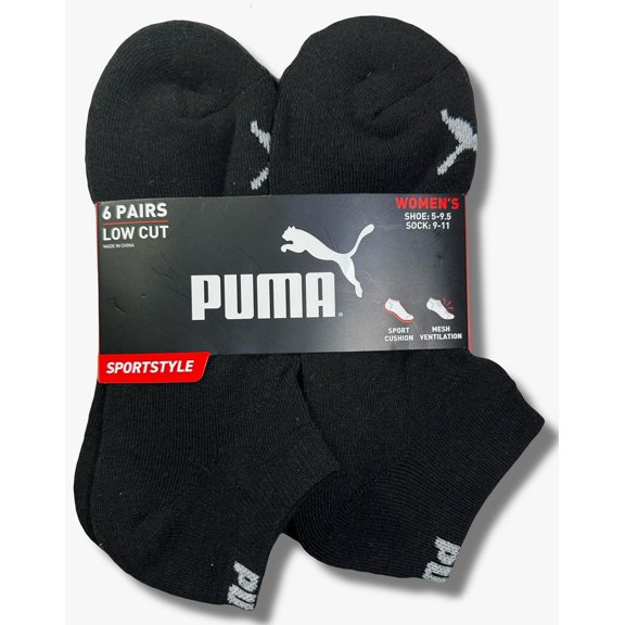 PUMA SOCKS WOMEN'S - LOW CUT 253 - SOLID - BLACK 3 - SHOE SZ 5-9.5 -PACK 6