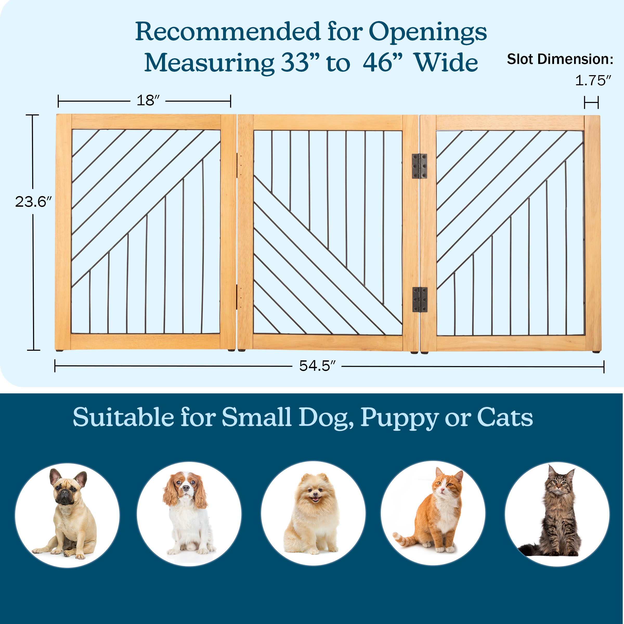 PETMAKER 3-Panel 24-Inch Freestanding Foldable Pet Gate for Stairs, Natural