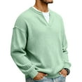 thumbnail image 3 of Havenx Mens Long Sleeve Shirts Waffle Round V Neck Sweaters Textured Solid Color Tee Shirts Relaxed Fit Lightweight Thermal Pullovers Top,Light Green 2XL, 3 of 5