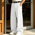 thumbnail image 3 of HOMADLES Mens Elastic Waist Work Pants Wide Leg Stretch Soft Athletic Pants Solid Color Side Pocket Casual Pants White Size M, 3 of 10