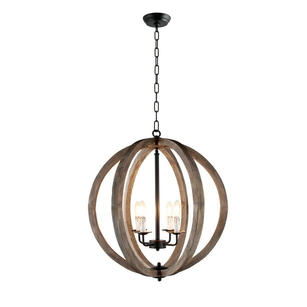 4 Light Pendant Orb Chandelier In Rustic Black Metal And Vintage Wood Finish Com 4 Light Pendant Orb Chandelier In, Large Aged Black Metal Orb 5 Light Chandelier