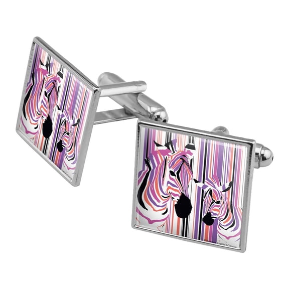 Zebra Stripes Pink Purple Orange Square Cufflink Set - Silver or Gold