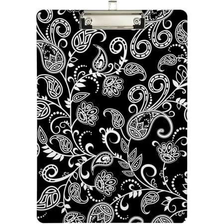 Wellsay Black and White Paisley Flowers Clipboard Classrooms Office Clipboard A4 Standard Letter Size 9" x 12.5" with Low Profile Metal Clip Decorative Clip Boards for Teachers