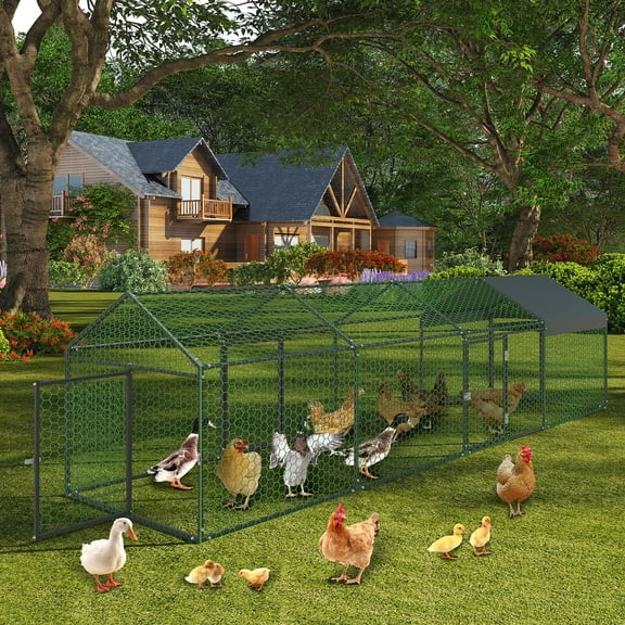 Metal Chicken Coop, 160" X40" X40" Large Chicken Run with 4 Doors, Chicken Run for Yard with Waterproof and Anti-UV Cover, Walk in Poultry Cage for Rabbit Duck Goose, Black