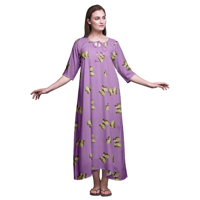 Bimba Robe de Nuit Maxi Lavande Papillons pour Femmes Été Imprimée Chemises de Nuit XX-Grand