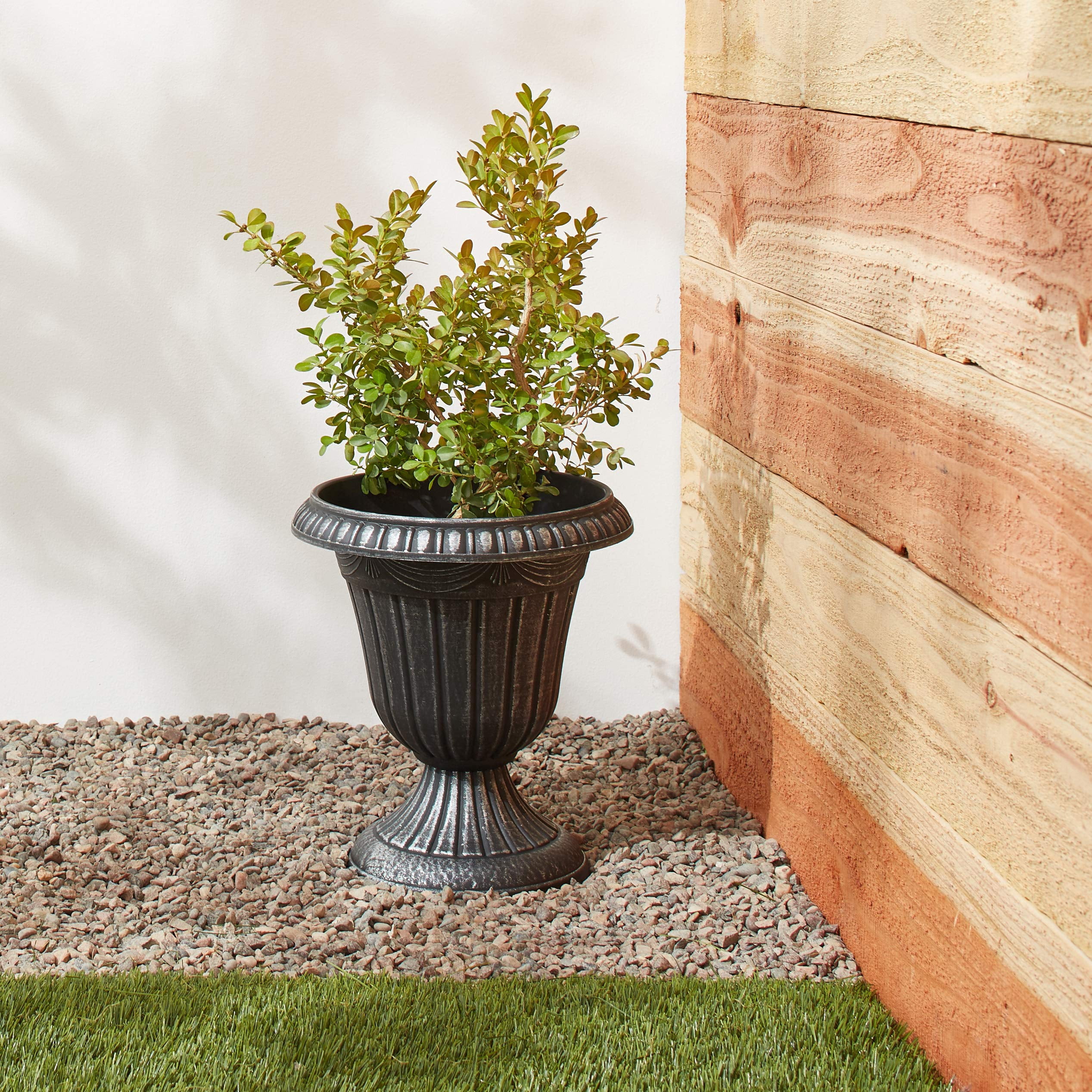 Classic Traditional Plastic Urn Planter Indoor Outdoor Garden Decor Flower Pot Vase 10x12 Black