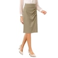 thumbnail image 4 of INSPIRE CHIC Women's Wear to Work Pencil Skirt Elastic High Waist Ruched Bodycon Midi Skirts L Khaki, 4 of 5