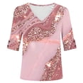 thumbnail image 7 of JTZGDY Puff Sleeve Tops for Women Cute Summer Floral Printed Short Sleeves Graphic T-Shirts Fashion V Neck Trendy Oversized Baggy Tunic Blouses A-Pink#03 M, 7 of 7