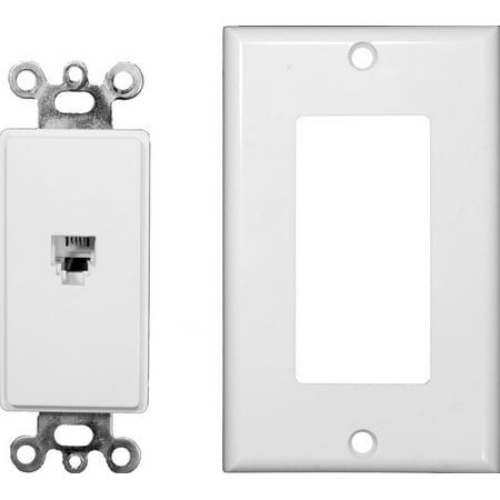 Rj11 Phone Wall Plate - Morris 80161 Decorative Single RJ11 4 Conductor Phone Jack Wall Plate, 2 Piece, White