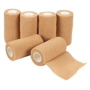 6 Pcs Self Adhesive Bandage Wrap, Tan 4 Inch X 5 Yards, Non-Woven Fabric with Spandex, for Wounds Sports Injuries, Multi-Purpose First Aid Tape