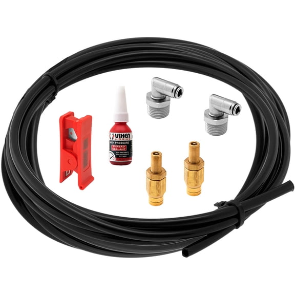 Vixen Air 20 Feet 1/4" OD Airline/Hose Replacement Kit w/Fittings, Schrader Valve, Cutter and Thread Sealant for Suspension/Air Ride VXK9914