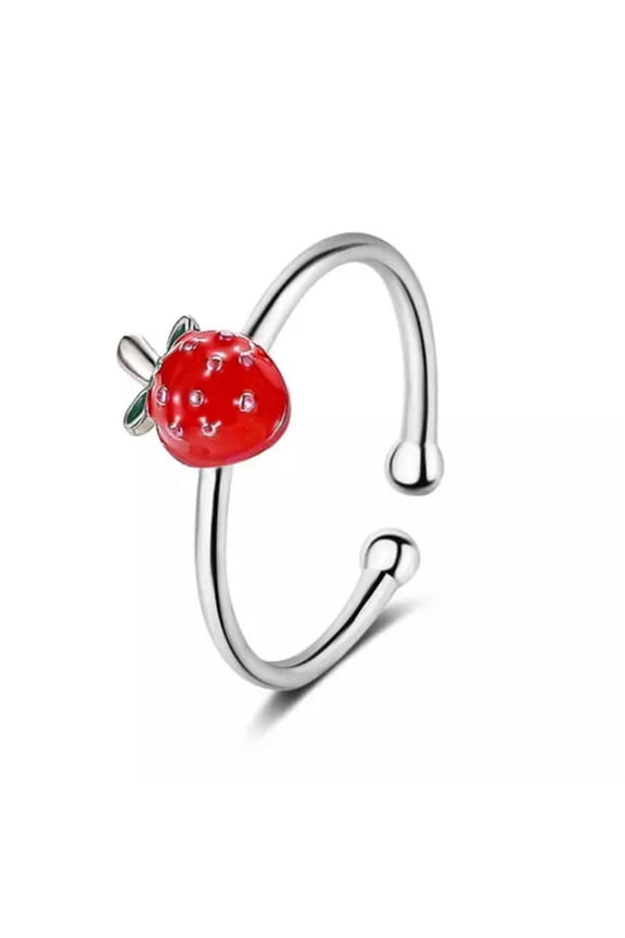 Gold and Silver Strawberry Copper Opening Ring Fashion Delicate Jewelry Sweet Joint Ring-Silver