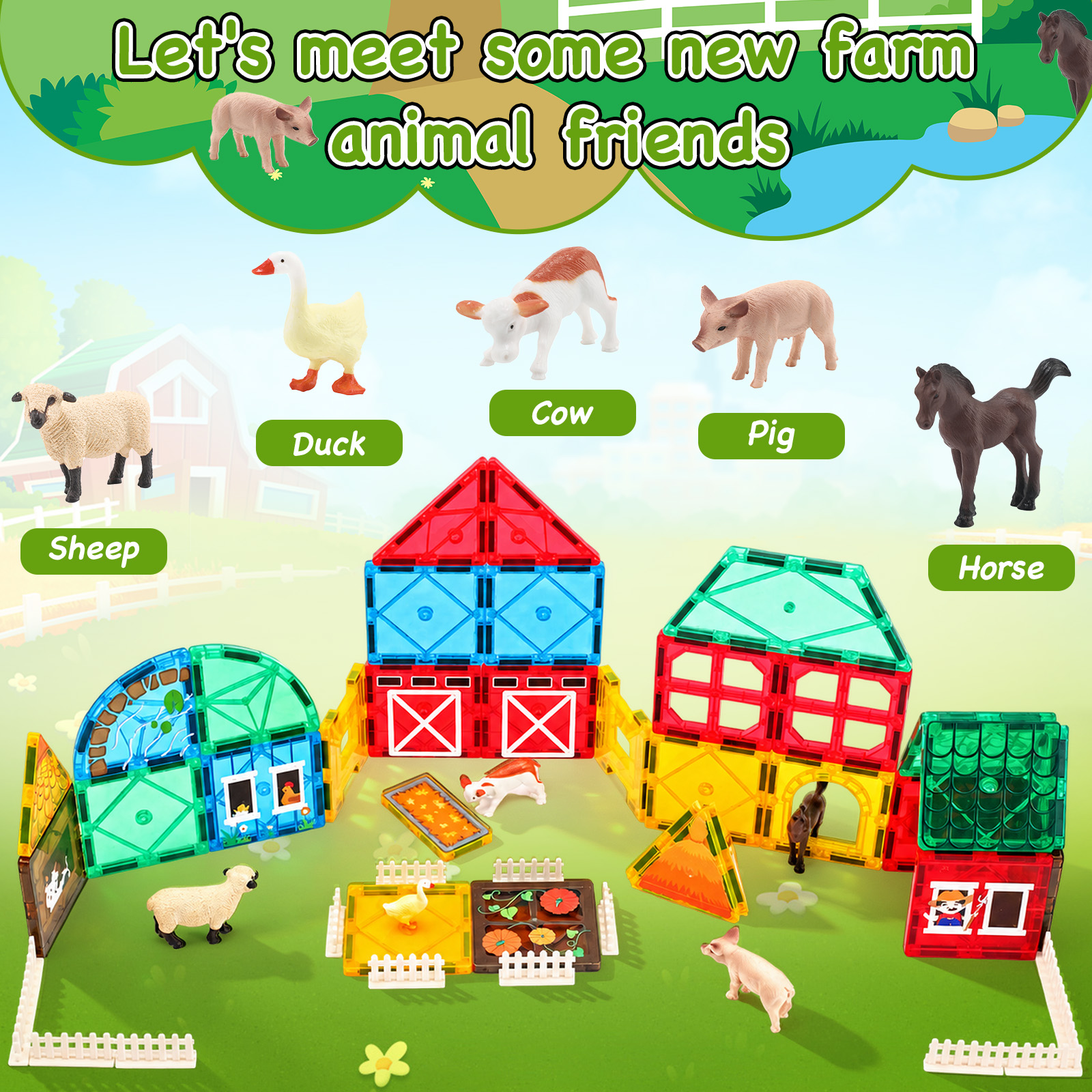 FunMagic 50-Piece Magnetic Farm Animal Building Set photo 8