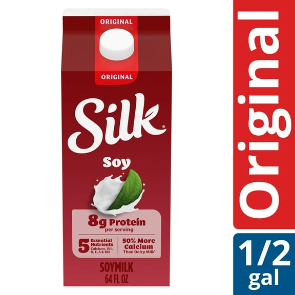 Silk Dairy Free, Gluten Free, Original Soy Milk, Plant Based Milk, 64 fl oz Half Gallon