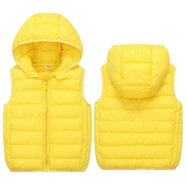 YELLOW SLEEVELESS PUFFER WITH HOOD, CHILD YELLOW SLEEVELESS PUFFER WITH HOOD, CHILD