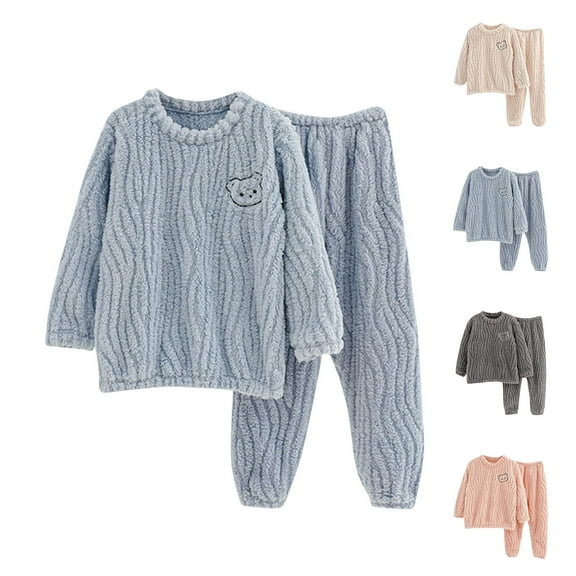 Swuxness Kids 2-Piece Suits Long Sleeve Solid Pocket Tops with Pants Fall Winter Thick Homewear