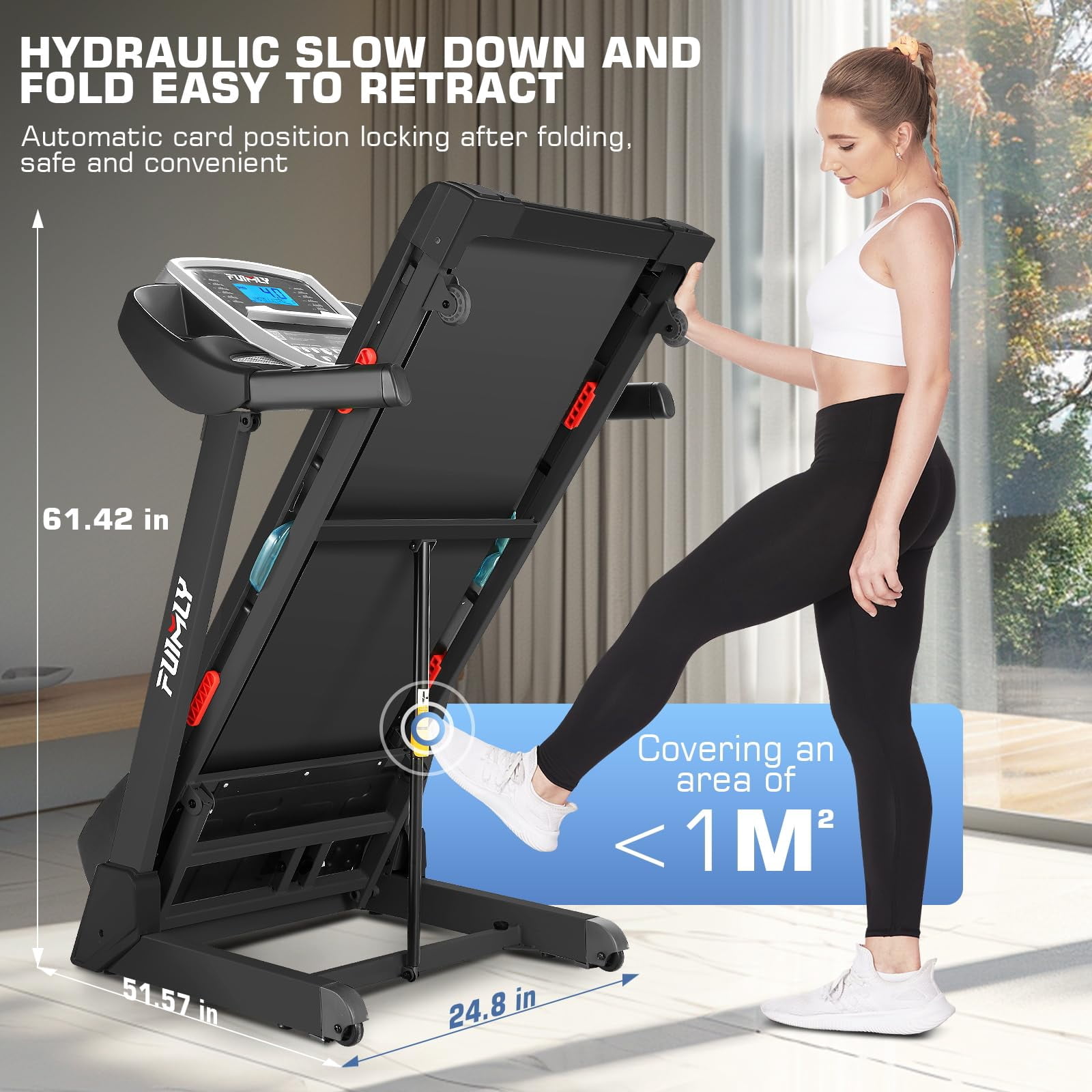 FUNMILY Folding Treadmill with 13% Auto Incline, 3.25HP Ultra-silent Motor, Speed Range of 0.6~9MPH,300lb Weight Capacity,Bluetooth Connectivity, Home&Office Fitness Equipment