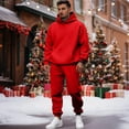 thumbnail image 3 of Men's Casual Sports Solid Color Fleece Pullover Suit, for Winter Training and Everyday Comfort,Red,2XL, 3 of 5