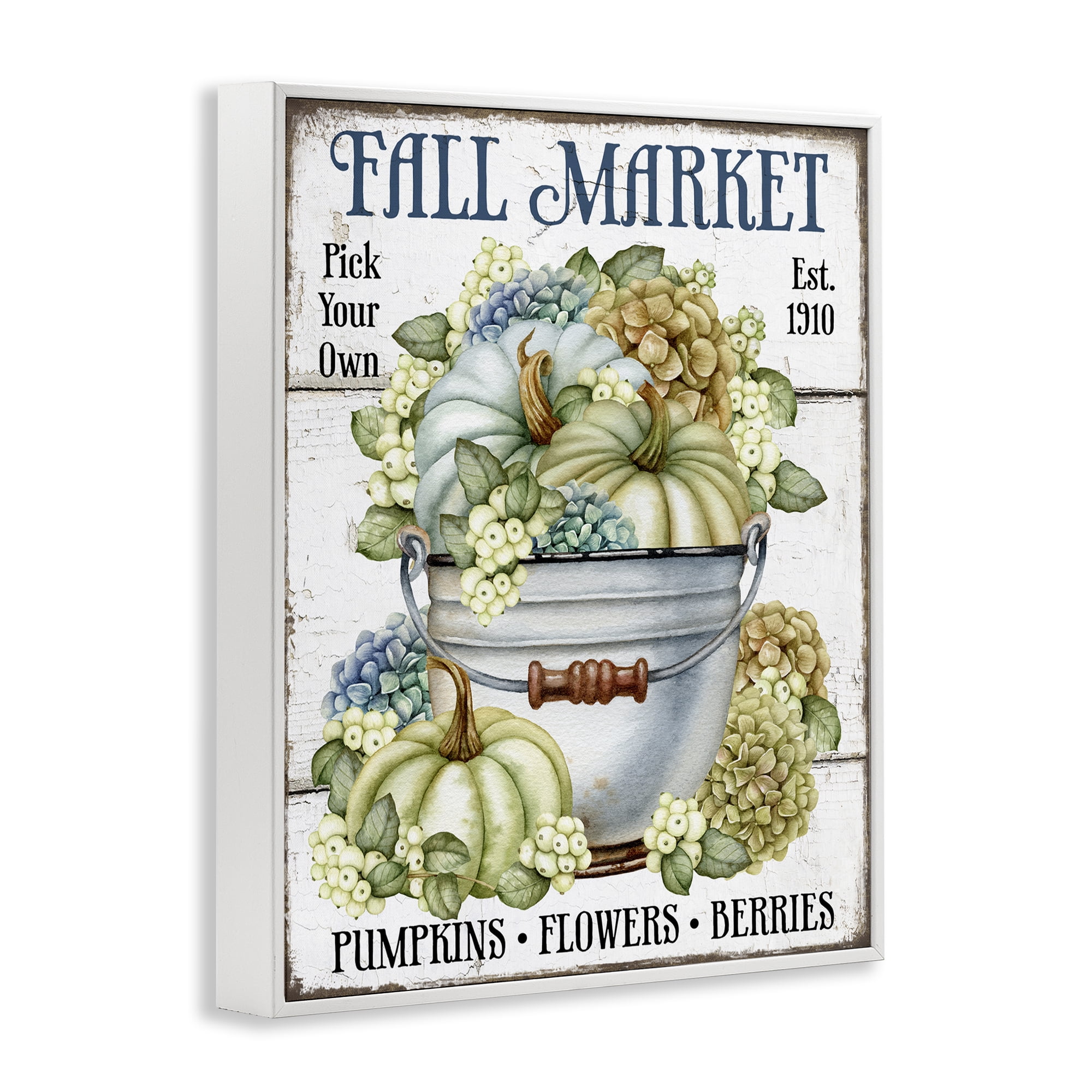 Stupell Industries Vintage Pumpkins & Hydgrangea Holiday Painting White Framed Art Prints Wall Art, 11 x 14