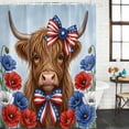 thumbnail image 3 of Shower Curtain Bathroom Set Independence Day Farmhouse Cow Waterproof Fabric Shower Curtains with Grommets&Hooks, White Blue Red Flower Animal Privacy Bath Curtain for Bathtub 72x72in, 3 of 9