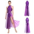 thumbnail image 3 of Aislor Women Lyrical Dance Rhinestone Sleeveless Contemporary Dancewear Mesh Split Long Dress Purple S, 3 of 7