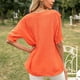 thumbnail image 5 of Camiseta de mujer de manga corta, cuello redondo, camisa con volantes, camiseta holgada de verano, naranja, M Kearding AP001237-14, 5 of 7
