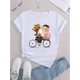 thumbnail image 2 of Women's Adorable Bicycle Bear Graphic Tee - Casual & Sporty Round Neck Short Sleeve, Comfortable Polyester Blend Summer Top with Stretch, Machine Washable, 2 of 6