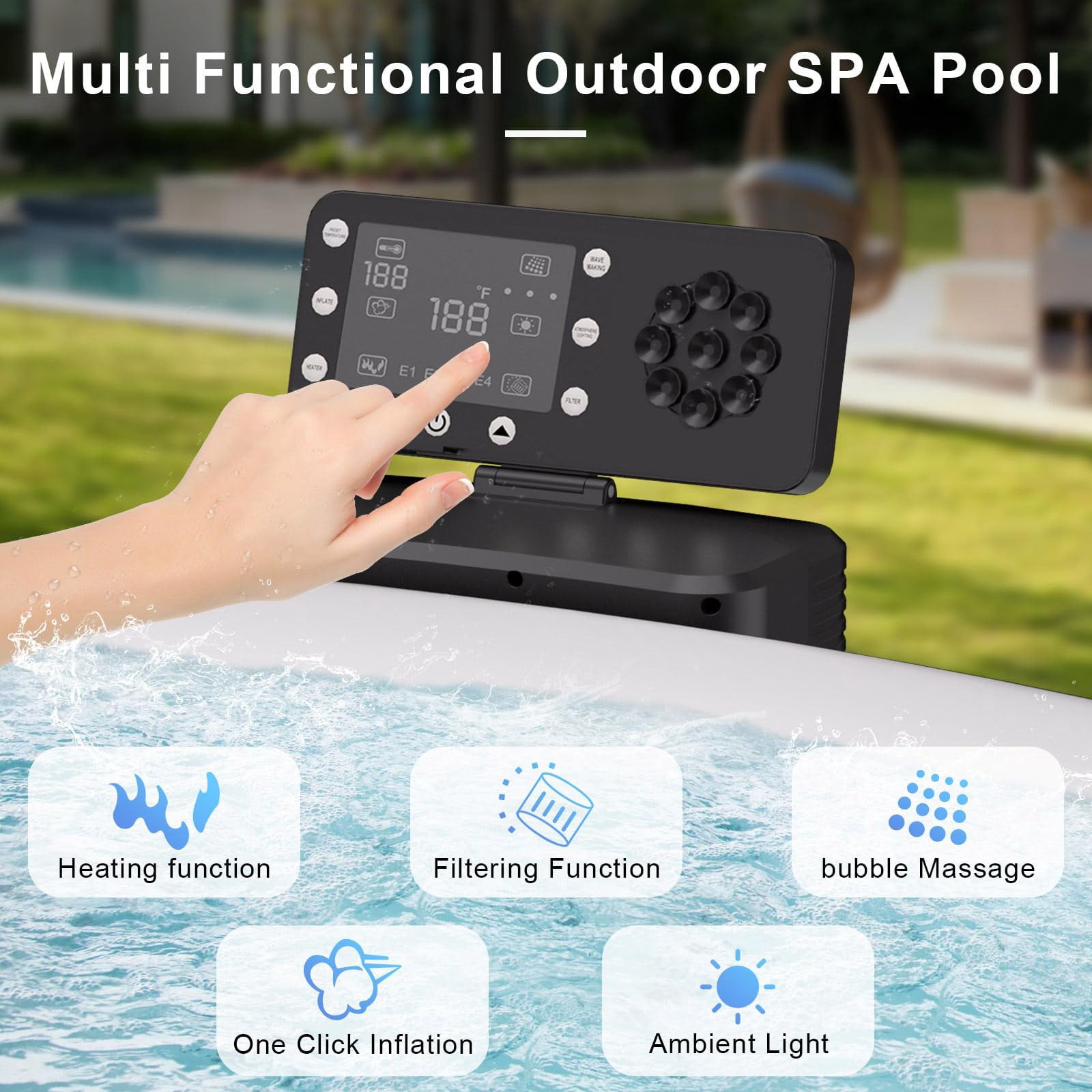 72" Inflatable Hot Tub, 4-6 Person Portable Bubble Massage Bathtub with Heating, Filtration, 6-Color Ambient Light, One-Click Inflation, Pool Cover, Floor Mat & Filter Cartridges for Patio Backyard