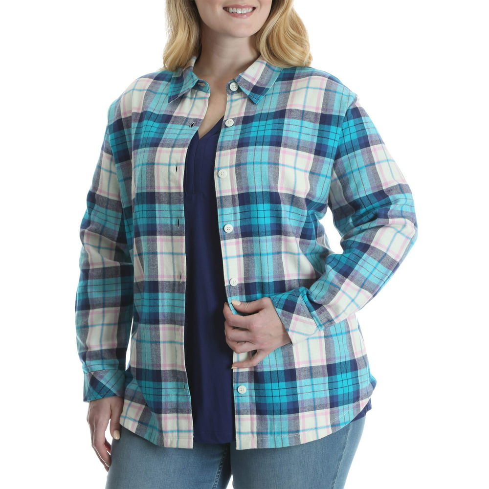 Lee Riders - Women's Plus Fleece Lined Flannel Shirt - Walmart.com ...