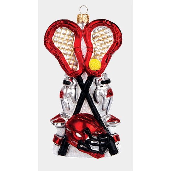 Lacrosse Set Sports Equipment Polish Blown Glass Christmas Ornament Decoration