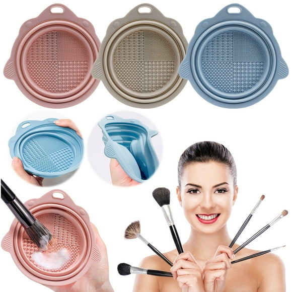 Cuenco de limpieza de pincel de maquillaje plegable con base antideslizante - diseño profundo que evita salpicaduras, silicona suave y apto para brochas y polvos